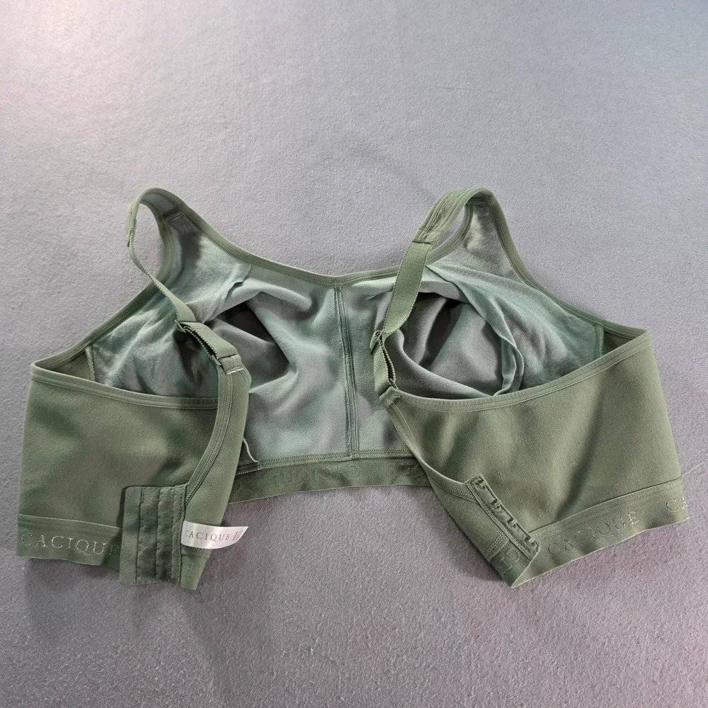 Cacique Sage Green Lace Unlined Full Coverage Bra 48DD Wire Free Adjustable